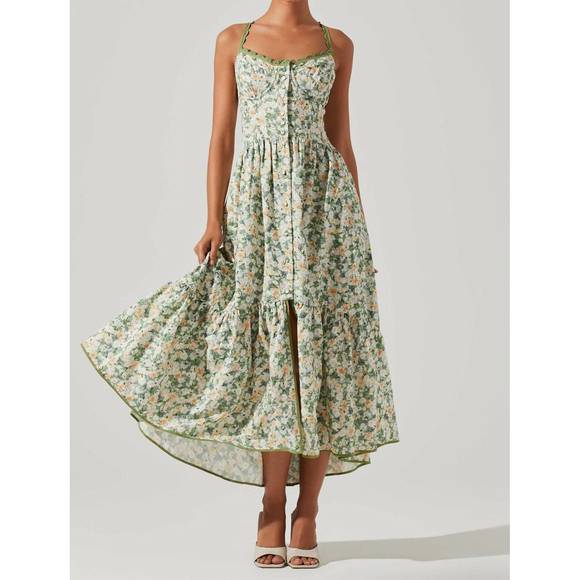 Astr | Dresses | New Astr Yamila Floral Corset Dress In Olive Yellow Floral